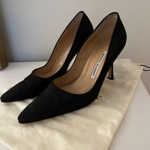Manolo Blahnik Black Satin Pumps